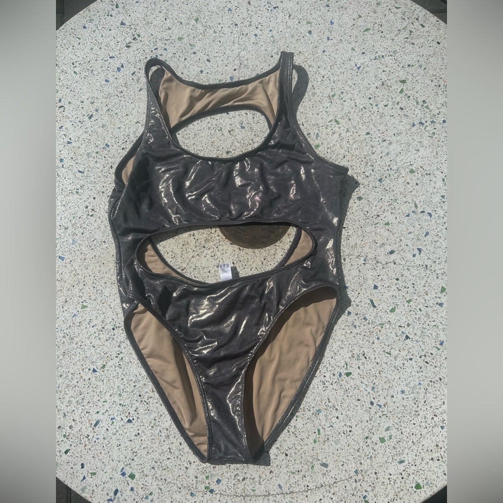 Los Angelas Apparel SHINY MATRIX CUTOUT BATHING SUIT Size Medium
